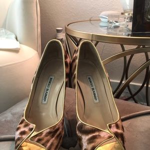 Manolo Blahnik Arsenia pony brown & pink sz 7.5